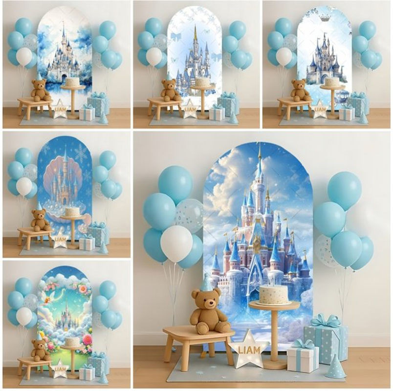 Mossiaiy Prinzessinnen-Schloss Fotohintergrund in Blau für den 1. Geburtstag und Baby Mädchen Partys - Bild 1