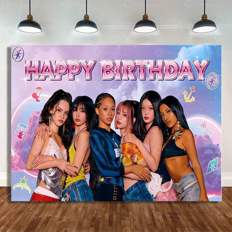 TAKARA TOMY Katseye Geburtstagsdekoration Set mit Sternen in Multicolour inklusive Poster, Ballons, Hintergrundbanner und Kuchendekoration - Bild 5