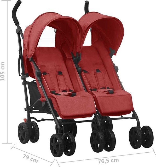 Yiwydaa Zwillingskinderwagen Buggy aus Stahl in Rot, faltbar und Allround-tauglich - Bild 1