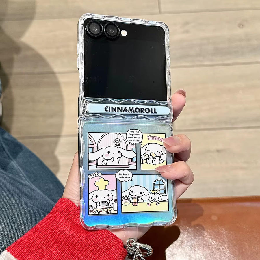 Sanrio Hello Kitty und Cinnamoroll Handyhülle für Samsung Galaxy Z Flip 7 mit gewelltem Rand und Trageschlaufe, Multicolour - Bild 2