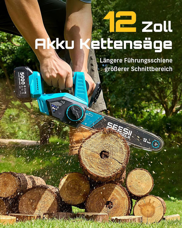 Seesii 1200W 12'' Bürstenlose Akku-Kettensäge für Makita 18V LXT Akkus als elektrisches Garten-Baumtrimmwerkzeug - Bild 4