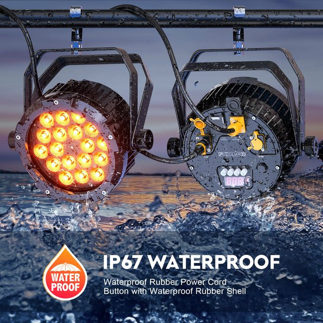 U'King 4er-Set Wasserdichte LED Par-Leuchten mit 18x10W RGBWA+UV Bühnenbeleuchtung in Schwarz für Disco, Party und DJ-Einsätze - Bild 1