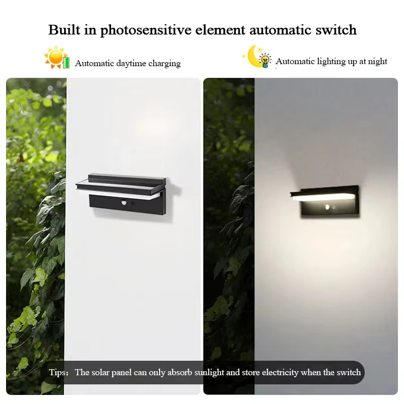 VENUSWING Solarstrom-Wandleuchte in Schwarz mit Bewegungsmelder, IPX5 wasserdicht, moderne Gartenbeleuchtung mit warmweißem Licht - Bild 2