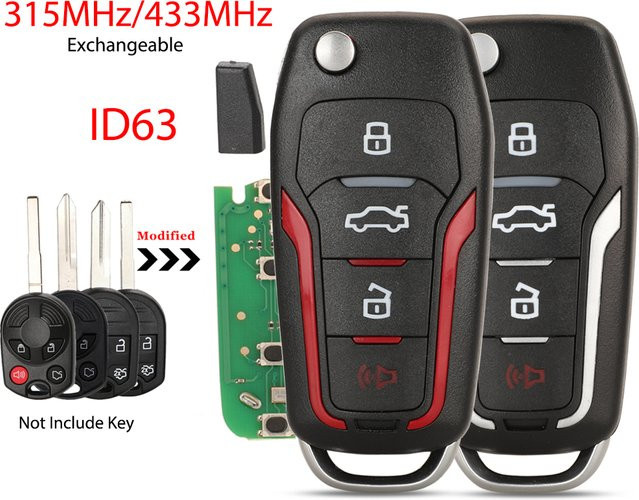 Jingyuqin Modifizierter Fernschlüssel für Ford Escape Focus C-Max Transit F250 F350 F450 F550 315/433 MHz in Schwarz und Silber - Bild 1