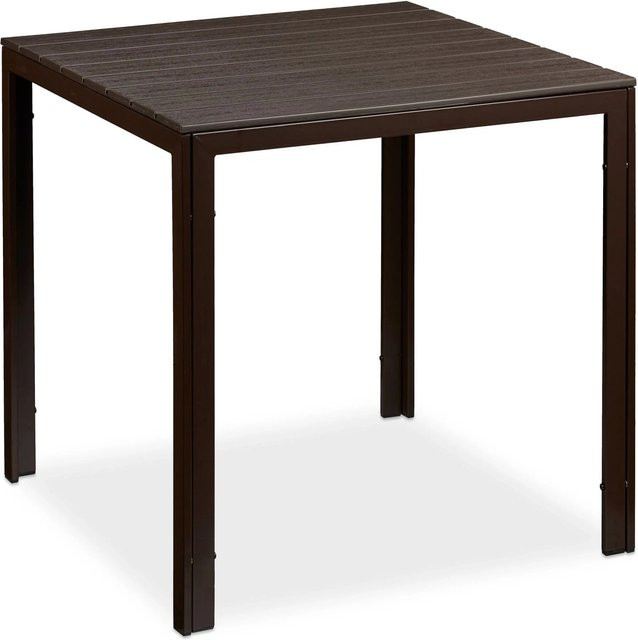 Relaxdays Gartentisch in Braun mit Holzoptik aus Stahl und Kunststoff, wetterfest und pflegeleicht, B/T/H: 77,5 x 77,5 x 74,5 cm - Bild 1