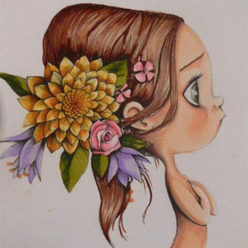 FIYO Diamond Painting Set Motiv Schönes Mädchen mit floralen Elementen, 5D Stickerei als DIY Mosaik-Dekoration für Kinder, mehrfarbig, B/H: 30 x 30 cm - Bild 1