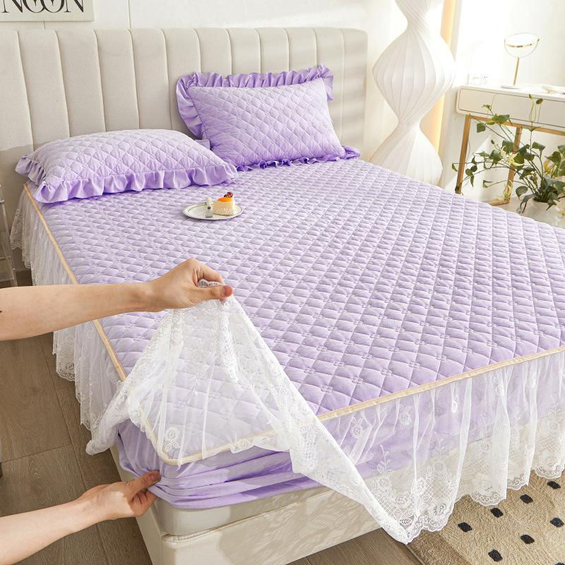 Gesteppte Tagesdecke mit Spitzenbesatz von Your Warm Home in Weiß, 3-teiliges Bettwäsche-Set aus Baumwolle, B/B: 150 x 200 cm - Bild 3