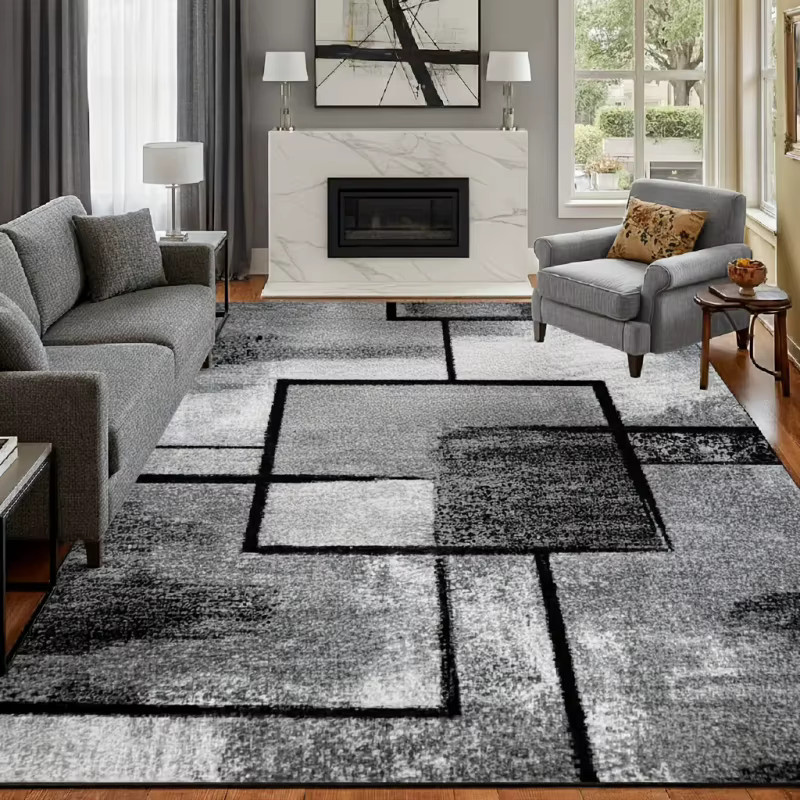 VIKAMA Moderner Geometrischer Teppich in Grau, Fleckresistent und Pflegeleicht für Wohnzimmer und Schlafzimmer - Bild 5