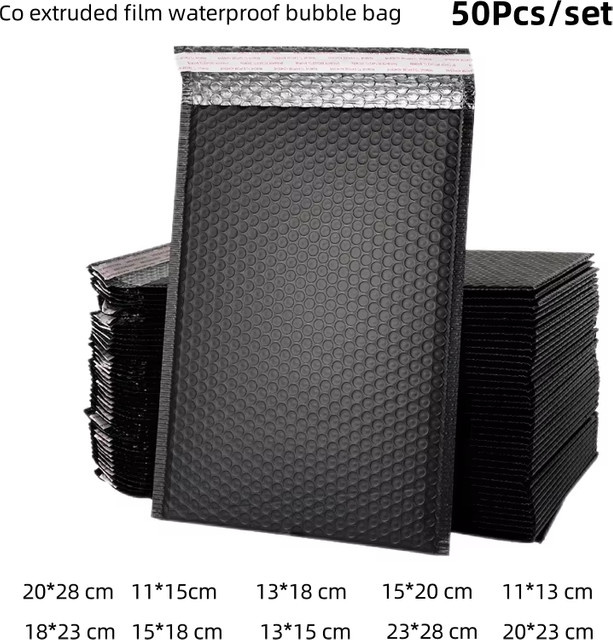 50 Stück luxuglow Luftpolsterumschläge in Schwarz mit Selbstklebeverschluss aus Kunststoff und Schaumstoff für Büro und Versand - Bild 1