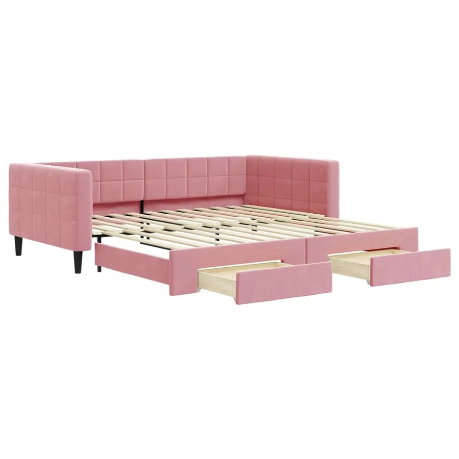 vidaXL Tagesbett ausziehbar mit Schubladen in Rosa, Samt, B/T/H: 100 x 200 x 68 cm - Bild 2