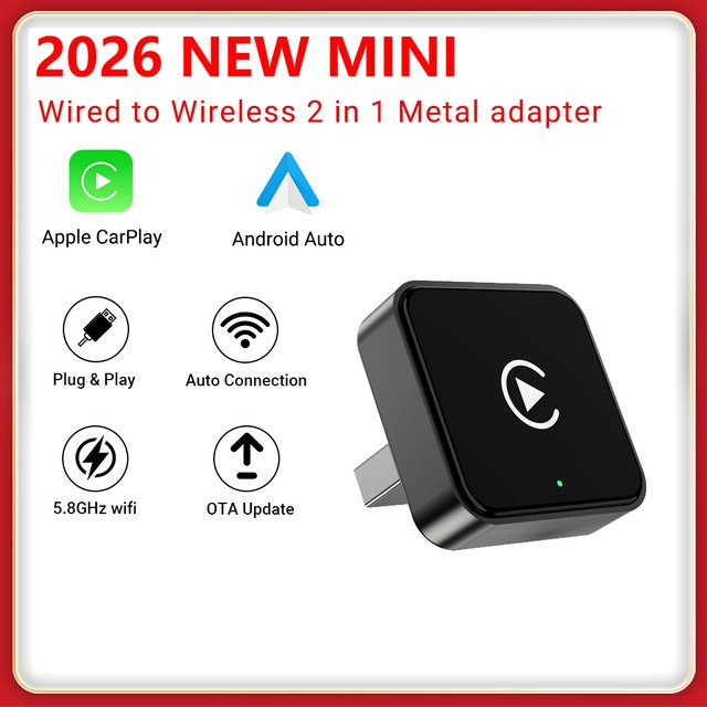 XUDA 2-in-1 Kabelloser CarPlay und Android Auto Adapter in Schwarz mit USB-Verbindung für Volvo, Benz, MG, Kia, Chery und VW - Bild 1