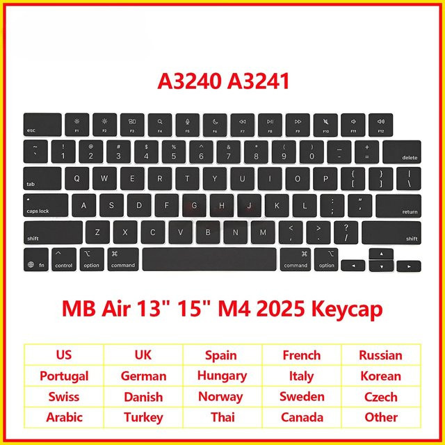Apple M4 Tastenkappen in Schwarz für MacBook Air 13 und 15 Zoll Modelle A3240 und A3241 zur Tastaturreparatur - Bild 1