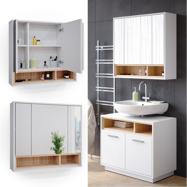 Vicco Badspiegelschrank Beatrice Weiß, B: 80 cm, H: 72 cm, 3-türig mit Ablage - Bild 1