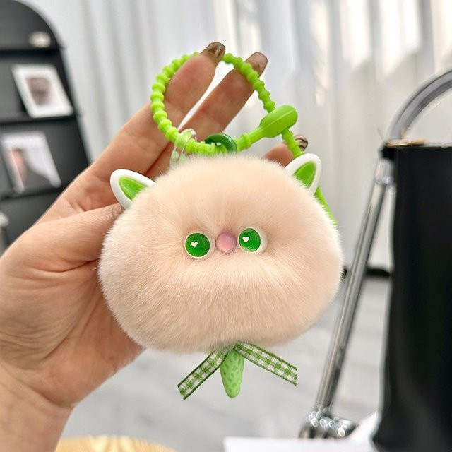 YIZIZAI Schlüsselanhänger, Katzen, Pelzball, rosa, Unisex - Bild 1