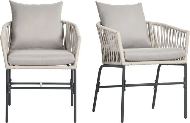 Furnicato 2er Set Terrassenstühle im Boho-Design mit Sitzschale in Beige und Metallrahmen - Bild 1