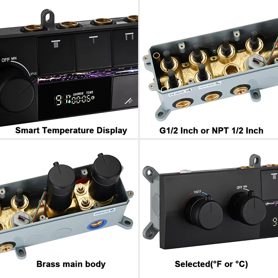 Boenn Liebhaber-Duschset mit 6 Funktionen, intelligenter Thermostat-Mischer aus Messing, 64-Farben Ambientebeleuchtung und Handbrause, Chrom/Silber - Bild 2