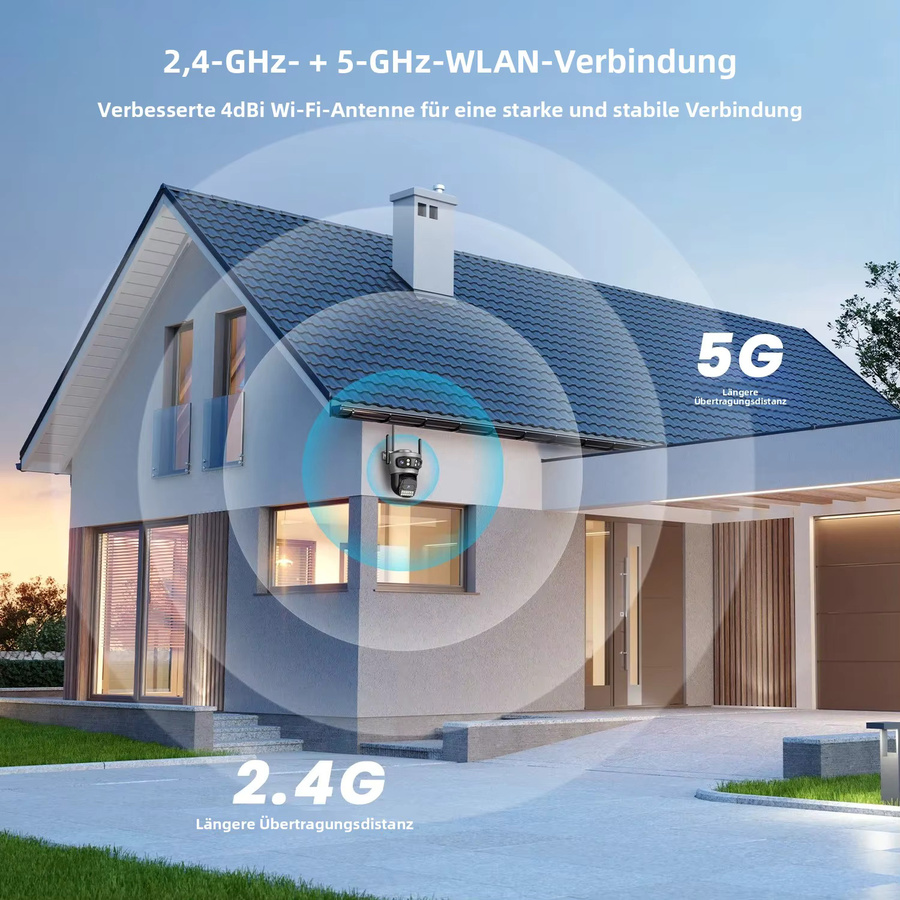 Abuntu 2er Set 8K PTZ WLAN-Sicherheitskamera mit Drei Linsen und Drei Bildschirmen, Außenüberwachungskamera mit Menschenerkennung in Schwarz, 2,4G/5G Wi-Fi, kompatibel mit O-KAM PRO APP - Bild 6