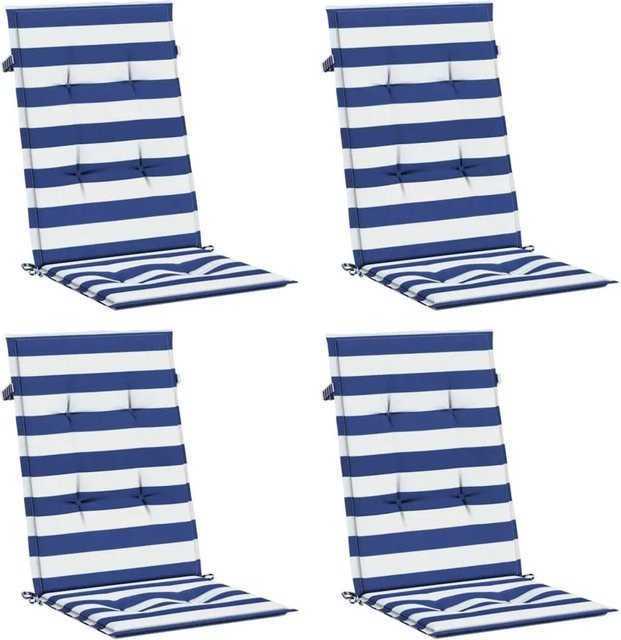 vidaXL Set aus 4 Hochlehner-Auflagen in Blau-Weiß Gestreift aus wasserabweisendem Polyester - Bild 1