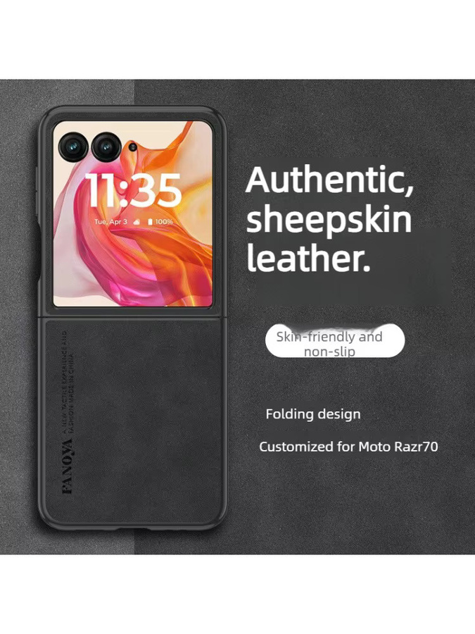 Luxuriöse Business-Schafsleder-Klapphülle für Motorola Moto Razr in Schwarz - Bild 6