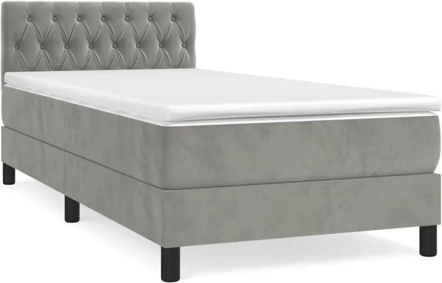 vidaXL Boxspringbett mit Matratze in Hellgrau, Hybrid-Design mit Taschenfederkern und Samtbezug, B/T: 90 x 200 cm - Bild 1