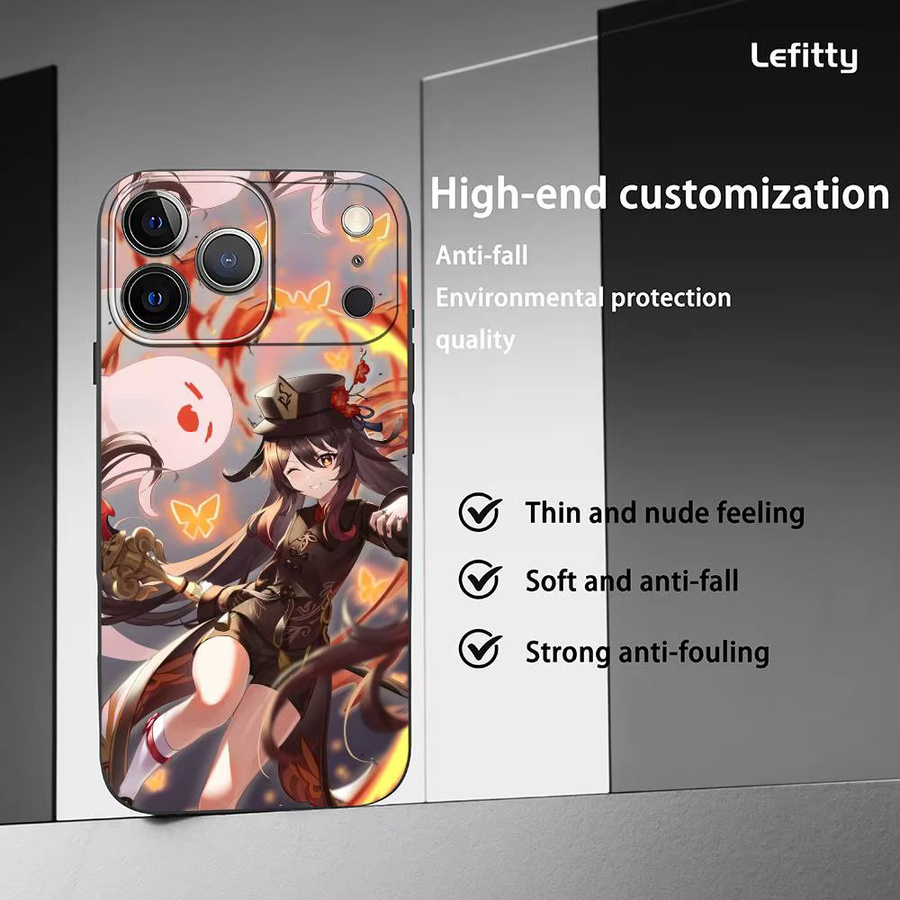 Hu Tao Genshin Impact Handyhülle für iPhone 11 bis 17 Pro Max Plus Mini, Schwarz Frosted Soft Shell - Bild 2