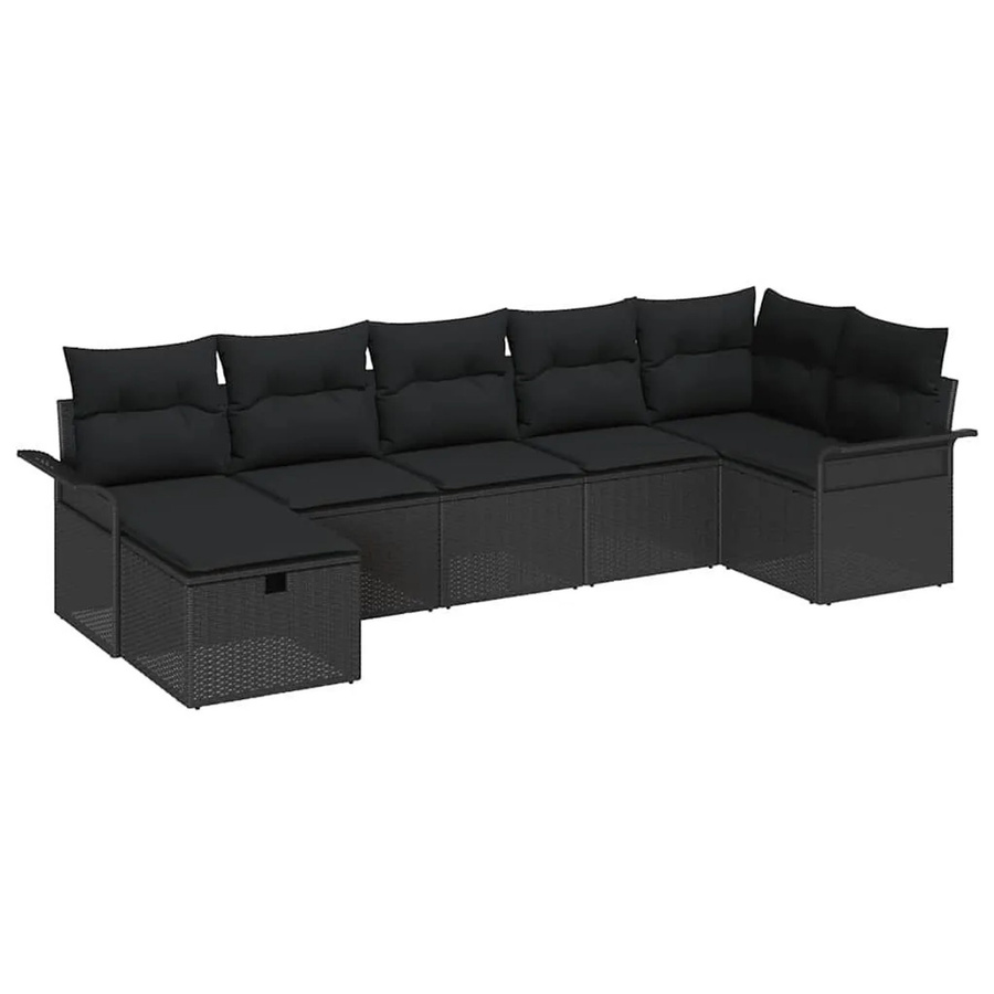 vidaXL Gartensofa-Set aus Poly-Rattan in Schwarz mit 7 Teilen, L-Form Lounge-Möbel mit Kissen und Couchtisch für Garten und Terrasse - Bild 2