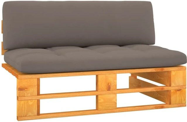 vidaXL Garten-Mittelsofa aus imprägniertem Kiefernholz in Honigbraun mit grauen Polstern - Bild 1