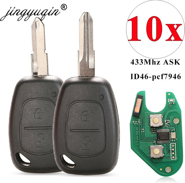 Jingyuqin 10er Set Auto Fernschlüssel für Renault Clio Scenic Kangoo, 433MHz PCF7946 Chip, 2 Knopf Blade Schlüssel, Schwarz - Bild 1