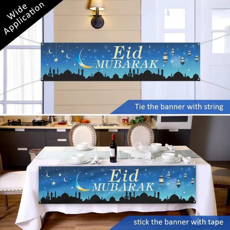 VIKAMA Blaues Eid Al Fitr Dekorationsbanner mit Mond-Motiv für Ramadan-Partys und orientalische Feierlichkeiten - Bild 5