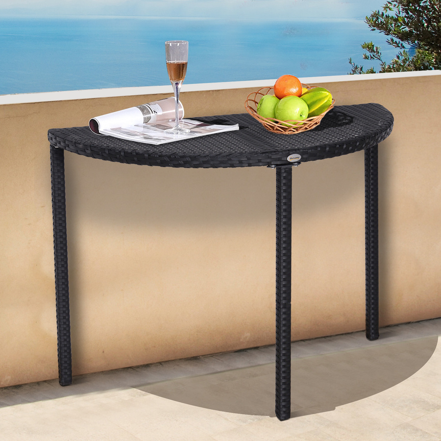 Outsunny Halbrunder Balkontisch aus Polyrattan und Metall in Schwarz, B/T/H: 100 x 50 x 74 cm - Bild 2