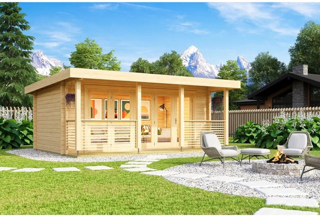 Lasita Holz-Gartenhaus Liverpool mit Pultdach, unbehandelt, Braun-beige, B/T: 550 x 300 cm - Bild 1
