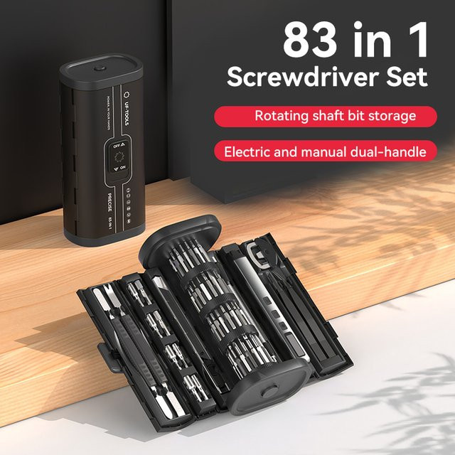 UF·TOOLS 83-in-1 Präzisions-Elektroschraubendreher-Set, kabellos, USB-aufladbar, grau - Bild 1