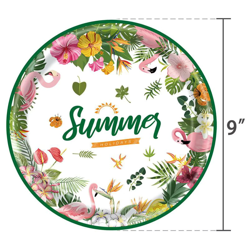 Alivparty Hawaii Party Geschirr Set mit Flamingo und tropischen Palmblättern, bunt, aus Papier und Kunststoff - Bild 3