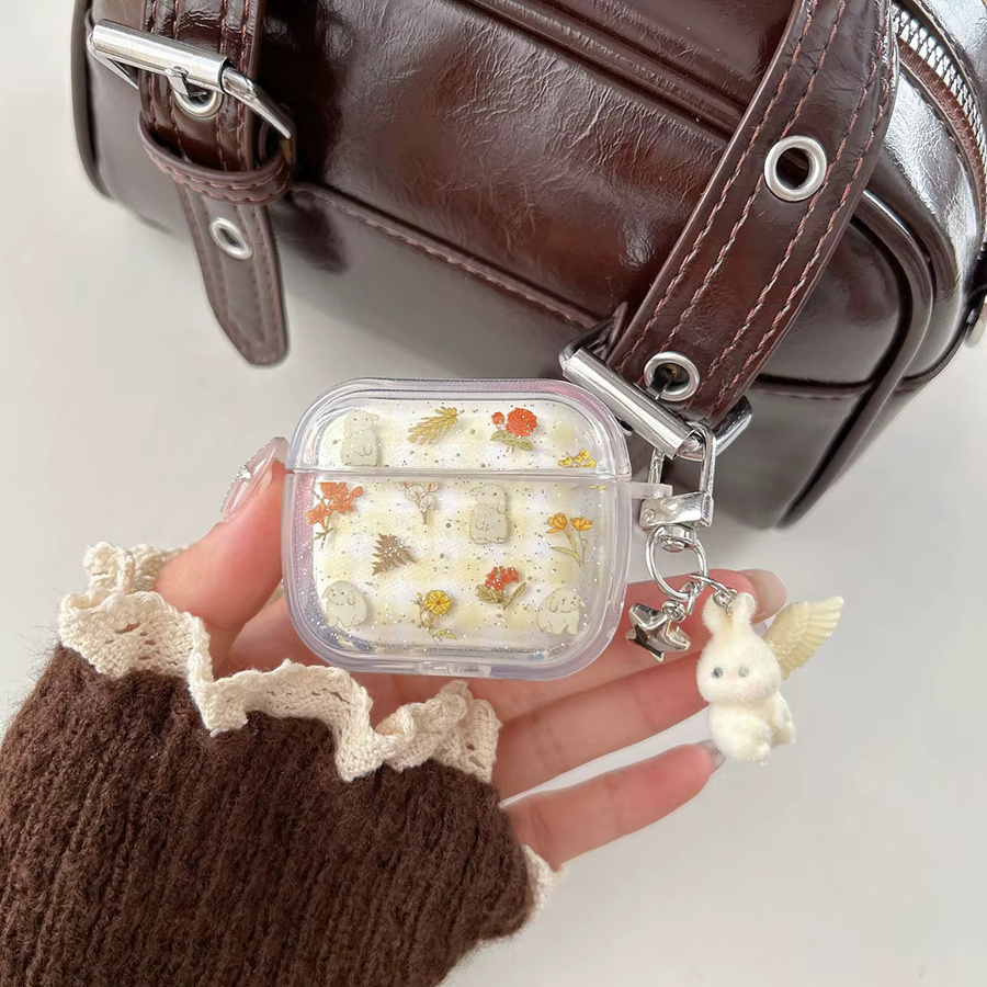 Glitzernde AirPods Schutzhülle mit süßem Kaninchen-Blumen-Design und Anhänger in Korall für Apple AirPods 1, 2, 3, 4 und Pro/Pro 2/Pro 3 - Bild 2