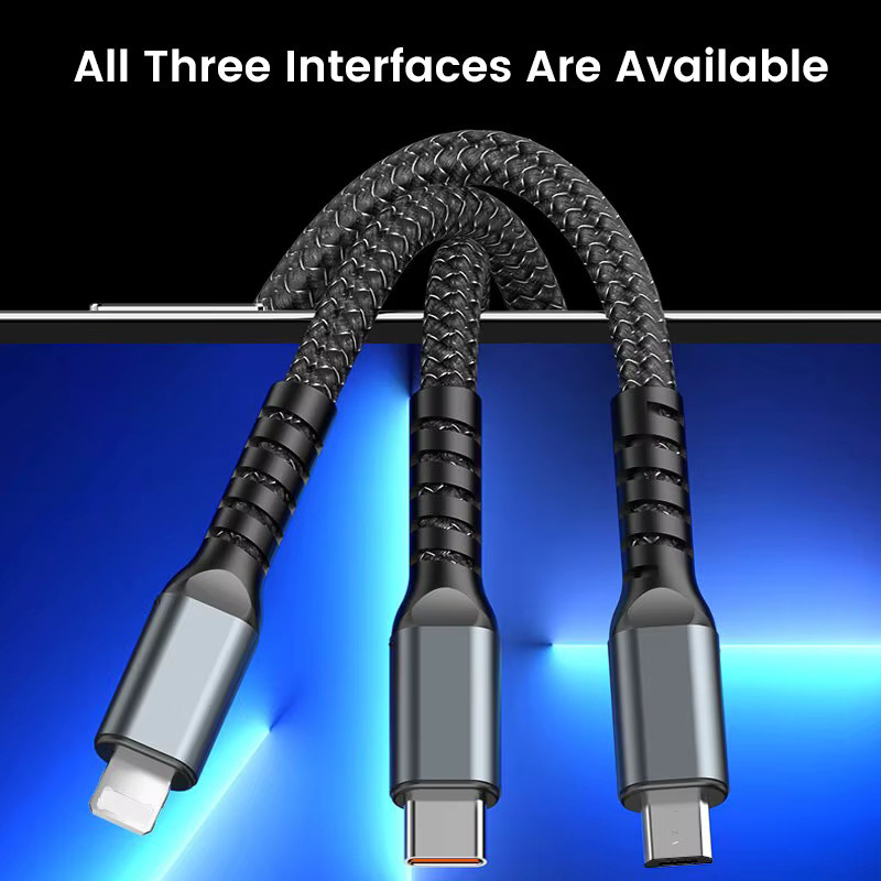 KADIXI 3-in-1 Schnellladekabel 100W Transparent USB-C und Micro-USB in Schwarz - Bild 2