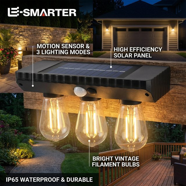 ESMARTER Solar-Wandleuchte mit COB-LED und Bewegungssensor, Wasserdichte Außenbeleuchtung in Schwarz für Garten und Korridor - Bild 1