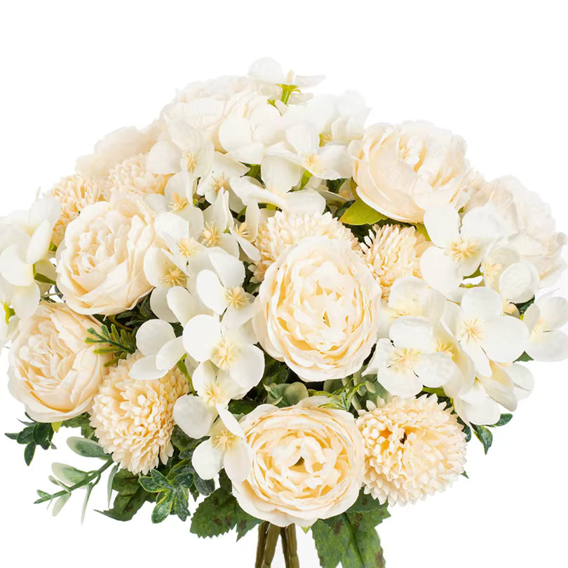 TTCY Künstliche Seiden-Pfingstrosen und Chrysanthemen in Weiß und Lila für Garten, Hochzeit und Dekoration - Bild 2