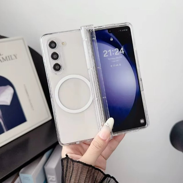Transparente magnetische kabellose Ladehülle mit Scharnierschutz für Samsung Galaxy Z Fold 6 5 4 3 - Bild 1