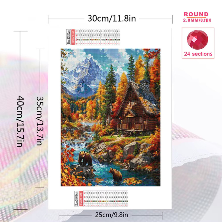 Momoart Diamantmalerei Hauslandschaft mit Wald Fluss und Bergen als DIY Diamantmosaik Stickerei in Multicolour, B/H: 30 x 20 cm - Bild 2