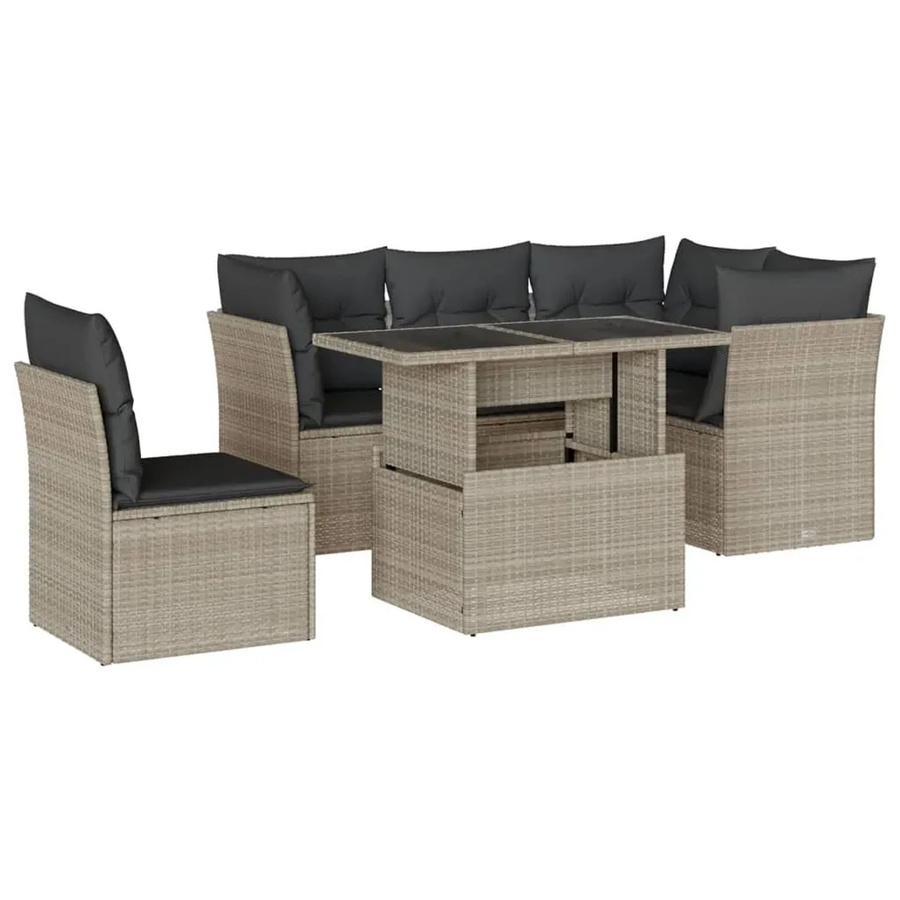 vidaXL 6-teilige Garten-Sofagarnitur in L-Form aus Polyrattan mit Kissen in Hellgrau - Bild 2