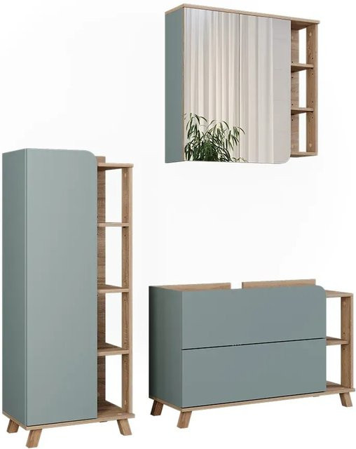 Vicco Badmöbel-Set Karen in Sonoma und Blau, 3-teilig - Bild 1