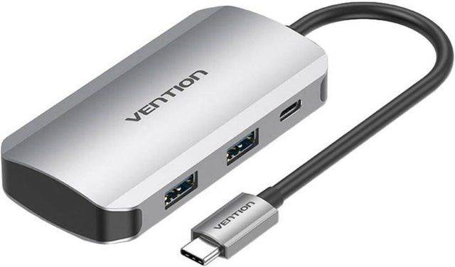 Vention 5in1 USB-C Dockingstation in Grau mit USB-A und USB-C Anschlüssen - Bild 1