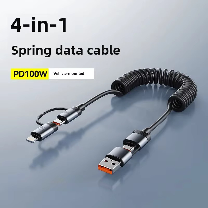 OIITH 100W Dual Drag Spring USB Typ C Schnellladekabel mit 6A Ausziehfunktion, Schwarz - Bild 2