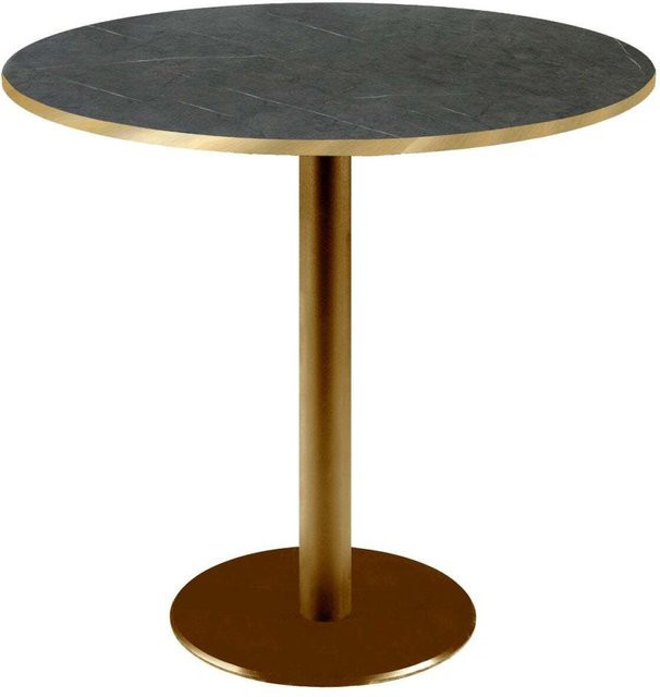 RestooTab Tisch Rome rund mit Gestell in Goldmetallic und Platte in Schwarz/Grau/Messing, Höhe: 75 cm, Durchmesser: 70 cm - Bild 1