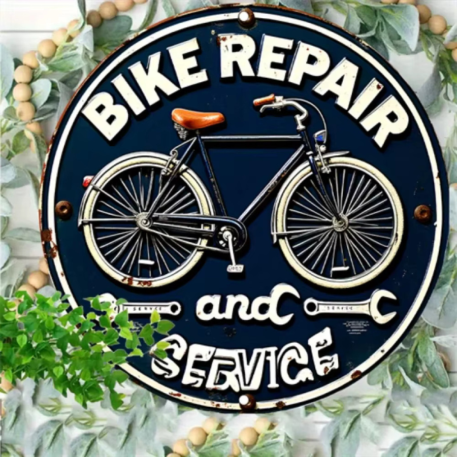 CIFbuy Vintage Fahrrad-Reparatur Metallschild aus Aluminium zur Garagendekoration, rund und wasserdicht - Bild 4