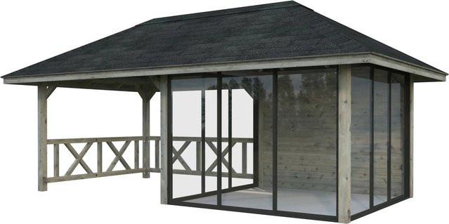 Palmako Pavillon Bianca Set Slide Grau, tauchgrundiertes Fichtenholz mit ESG-Verglasung, B/T: 588 x 300 cm - Bild 1