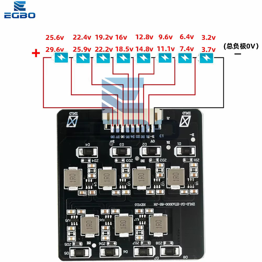 EGBO Active Energy Transfer Balancer für LiFePO4 und LTO Lithiumbatteriesysteme, 2S-8S, 1,2A, Schwarz - Bild 5