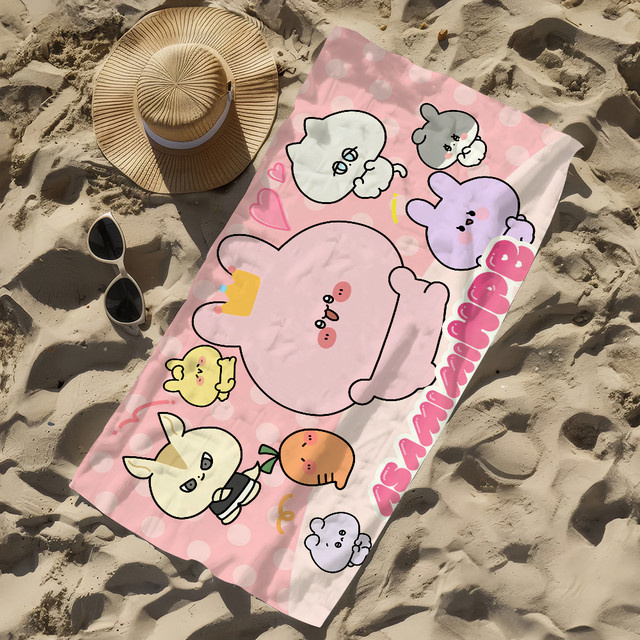 A-Asamimichan Cartoon Handtuch in Pink, schnell trocknend und weich für Sport, Reise und Strand - Bild 1