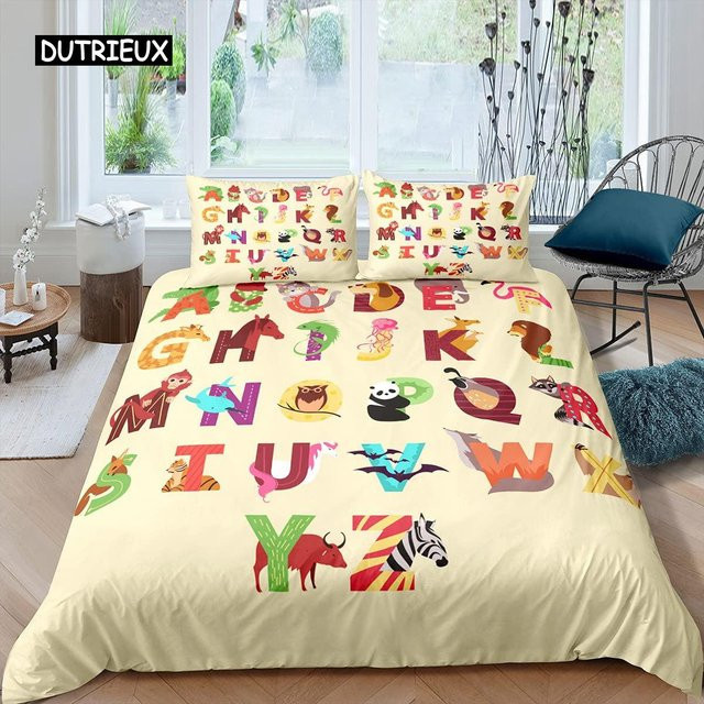 Kinder-Alphabet-Bettwäsche-Set von Binchi Outdoor Product mit Tiermotiv in Multicolour, Material Polyester, B/H: 140 x 210 cm - Bild 1