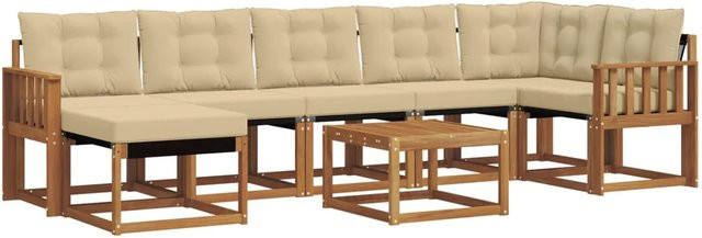 vidaXL 8-teiliges L-Shape Sofa Set aus Akazienholz mit Kissen in Natur und Beige - Bild 1